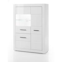 VITRINE weiß Hochglanz 100 x 142 cm, Highboard mit Chrom-Metallgriffen - Weiß Hochglanz/Silberfarben, Glas/Holzwerkstoff (100/142/35cm) - Furn.Design