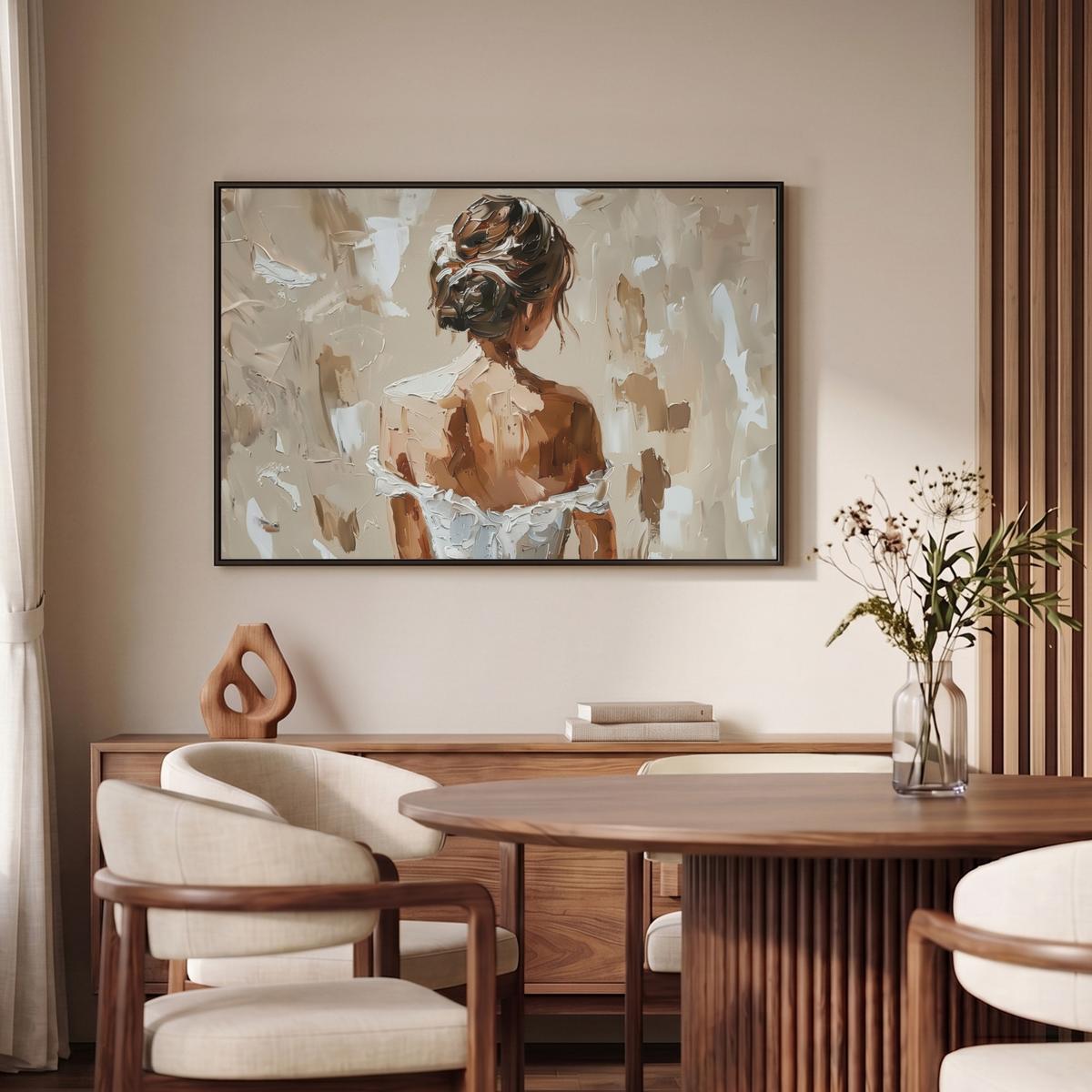 LEINWAND Bilder mit Rahmen - Frau - Farbe - Abstrakt - Beige - Modern - 90x60 - Sandfarben, Textil (90/60cm) - MuchoWow