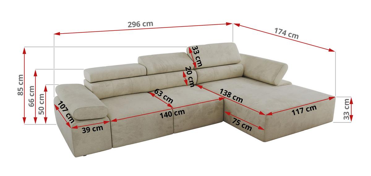 ECKSOFA RILASSO L Beige Velvet - rechts - Beige/Schwarz, Kunststoff/Textil (174/296cm) - MKS
