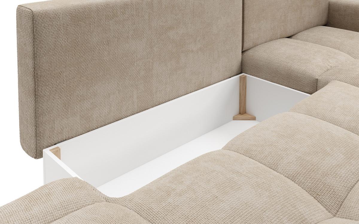 ECKSOFA DUCA R-S Beige Chenille mit Schlaffunktion - Sandfarben, Holz (266.5/266.5cm) - MASSENO