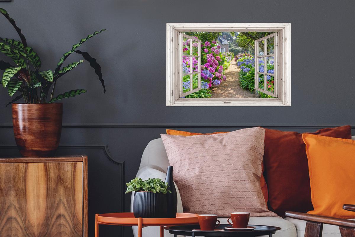 WANDTATTOO Hortensie - Durchsichtig - Blumen - Sommer - Lila - Weg Deko Wohnzimmer 60x40 cm - Lila, Kunststoff (60/40/0.1cm) - MuchoWow