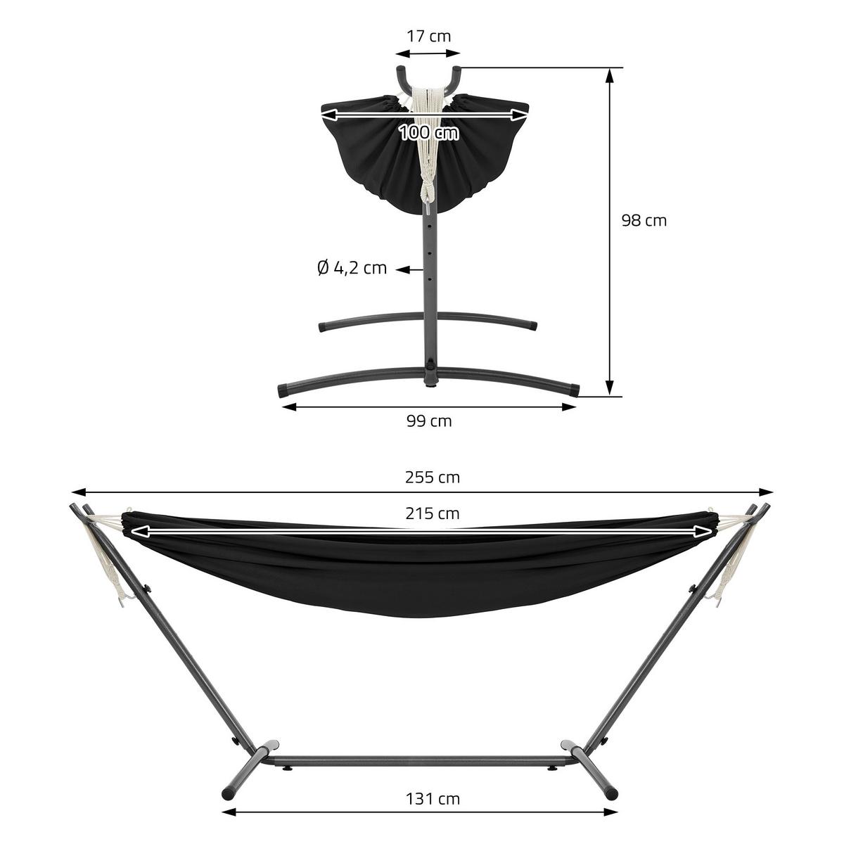 HÄNGEMATTE Doppel Schwarz mit Stahlgestell - Schwarz, Metall (99/98/255cm) - ML-DESIGN