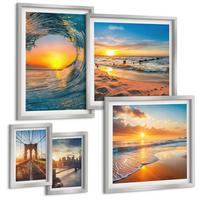BILDER SET 5er Set - 50x50 cm & 20x30 cm & 40x60 cm Silberner Rahmen - Brücken, Sonnenuntergänge, Stadt - Silberfarben, Kunststoff (40/60cm) - TULUP