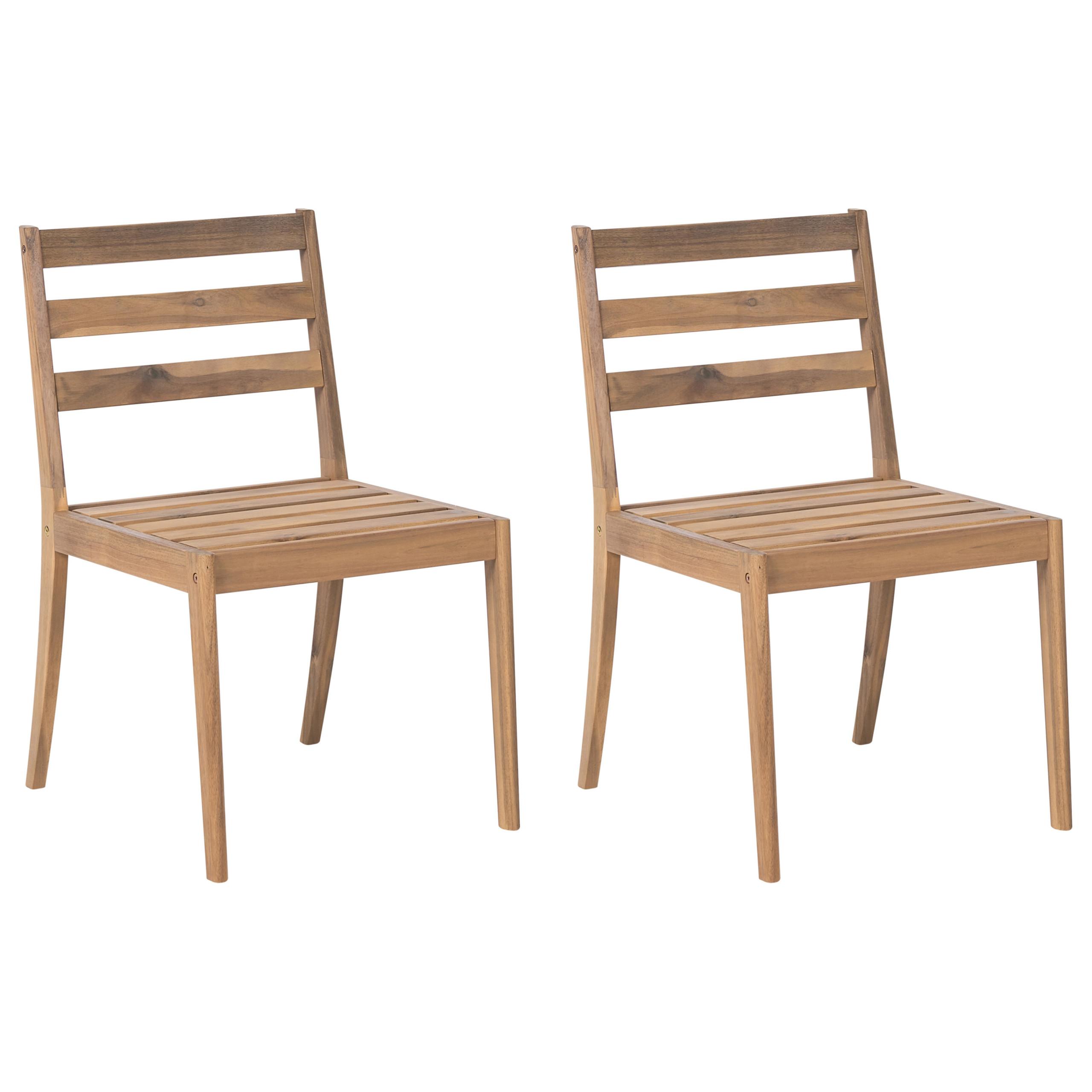 GARTENSTUHL 2er-Set zertifiziertes Akazienholz Hellbraun Chioggia - Hellbraun, Holz (53/87/61cm) - Beliani