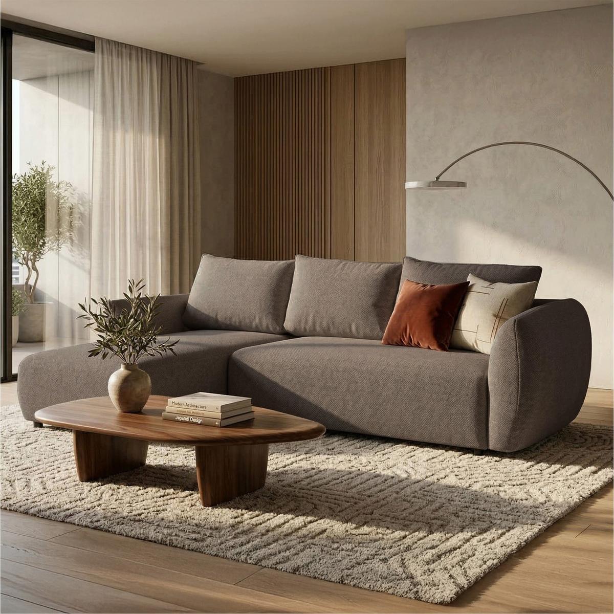 ECKSCHLAFSOFA Zordo HELLBRAUNER CHENILLE LINKS MIT ZWEI BETTKÄSTEN - Hellbraun/Schwarz, Kunststoff/Textil (256/170cm) - Selsey