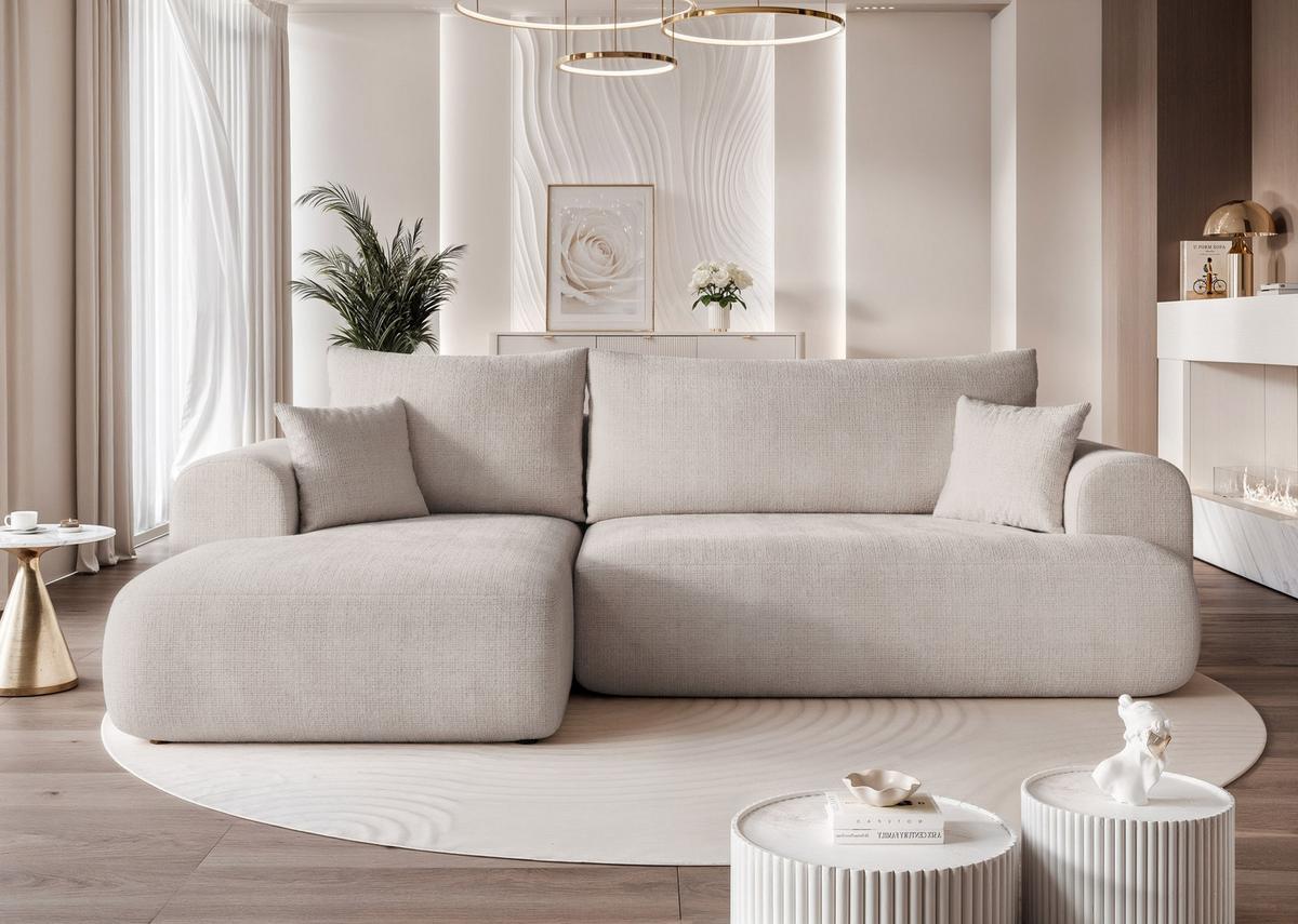 ECKSOFA BLOOM Links mit Schlaffunktion und Bettkasten Hellgrau - Hellgrau, Kunststoff/Textil (263/150cm) - Idohome