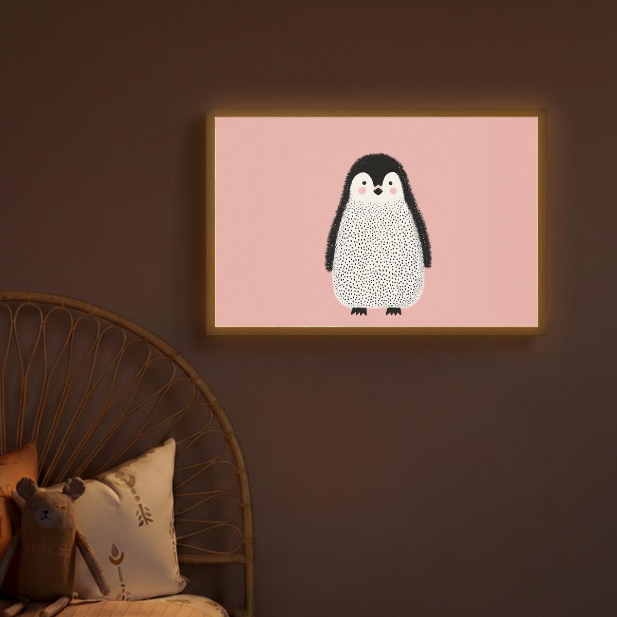 NACHTTISCHLAMPE MIT AKKU Pinguin - Punkte - Minimalistisch - Rosa 60x40 cm - Rosa, Holzwerkstoff (8/60/40cm) - OnlyWow