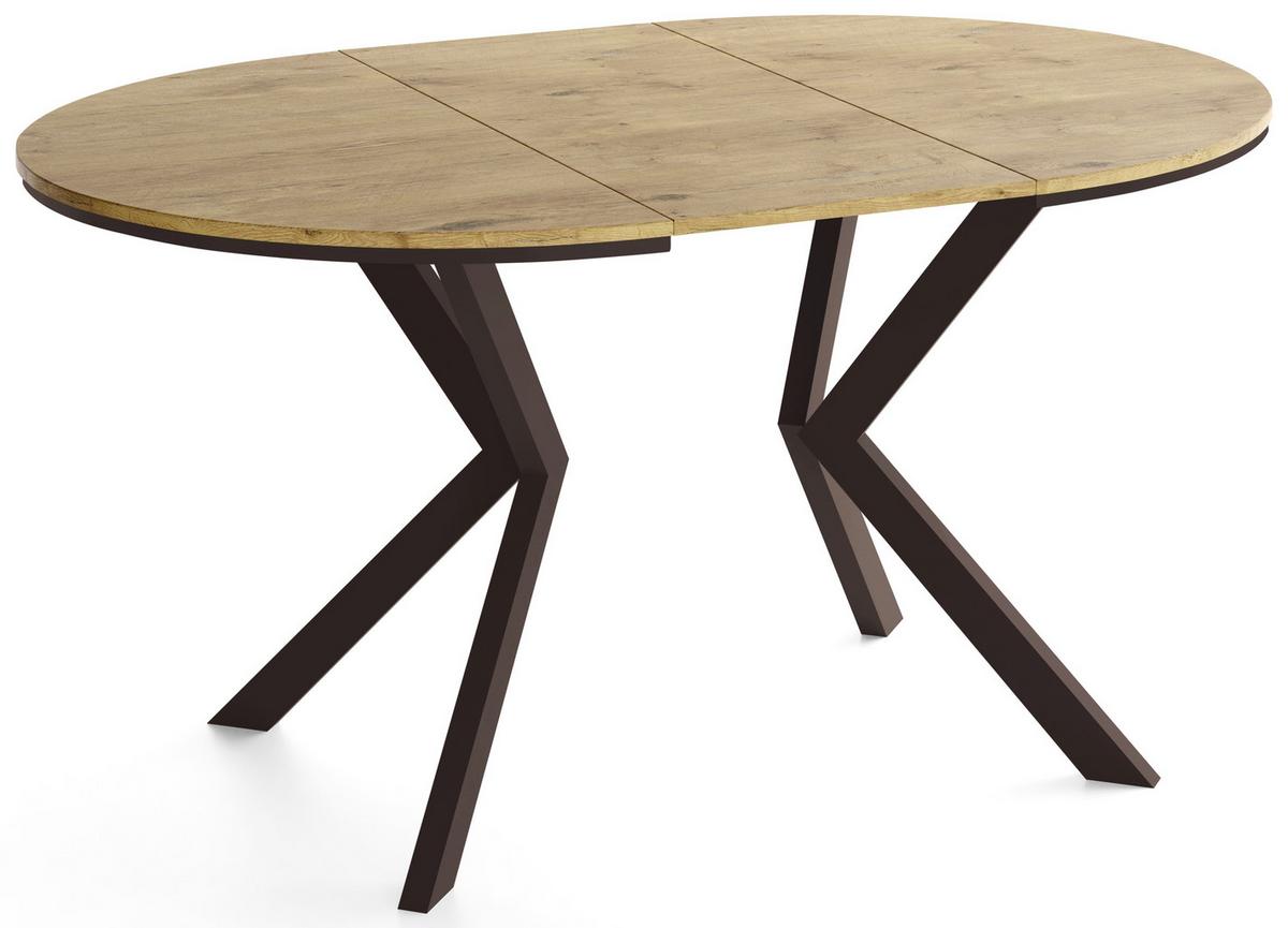 ESSTISCH Valio rund oval ausziehbar verlängerbar mit braunen Metallbeinen, Eiche Hellbraun 100-140/100/76 cm - Eichefarben/Braun, Holzwerkstoff/Metall (100/140/76cm) - WFL GROUP