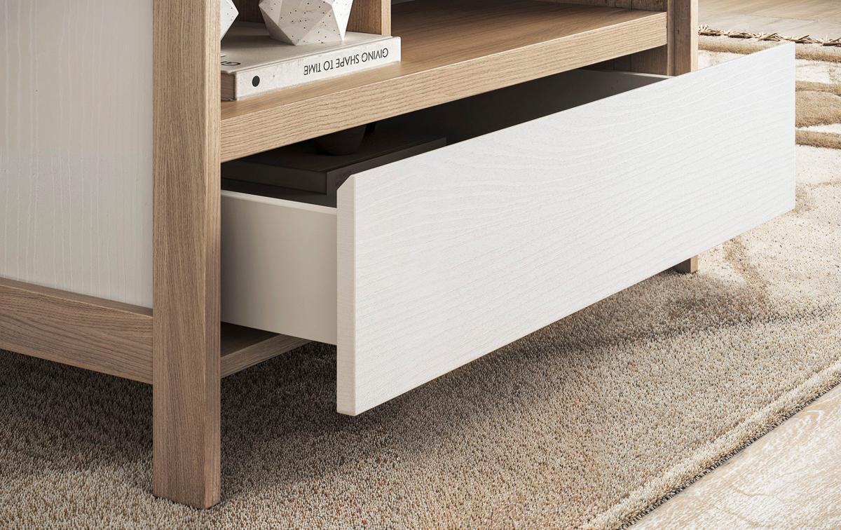 COUCHTISCH weiß und Eiche, Beistelltisch skandinavisch, 80 x 60 cm, Soft-Close, Finnes - Eichefarben/Weiß, Holzwerkstoff (60/80/46cm) - Furn.Design