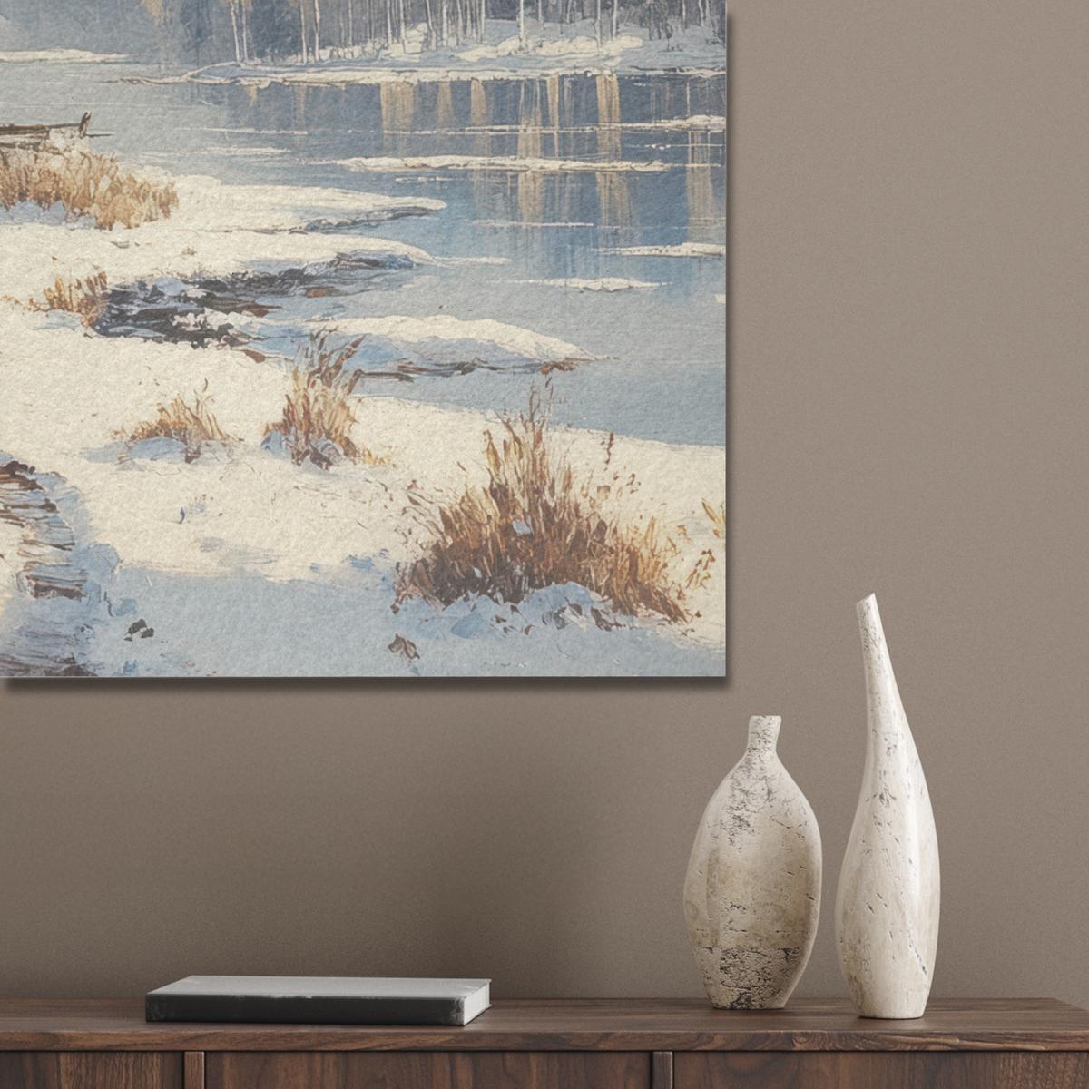 AKUSTIKBILD Winter - Schnee - Zuhause - Natur Akustikpaneele 90x90 cm - Hellbraun, Kunststoff (90/90/0.9cm) - MuchoWow