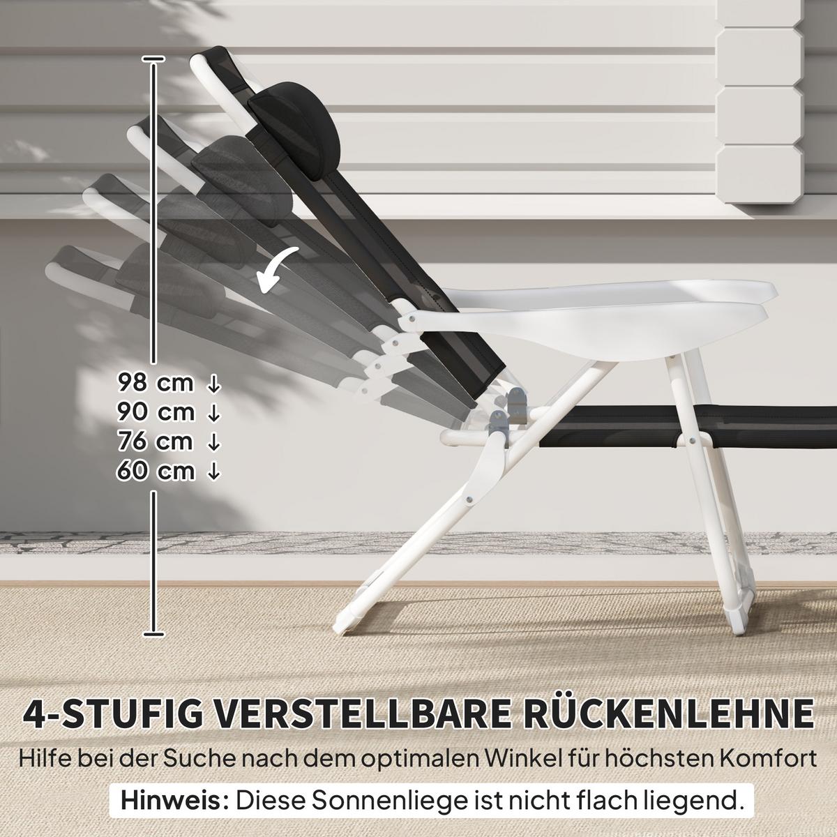 SONNENLIEGE mit Kissen Schwarz - Schwarz/Weiß, Textil/Metall (66/98/160cm) - Outsunny