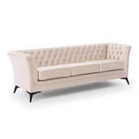 CHESTERFIELD-SOFA 3-sitzer Whitby Beige Samt mit schwarzen Füßen - Beige/Schwarz, Holz/Textil (237/78/82cm) - S-Style Möbel