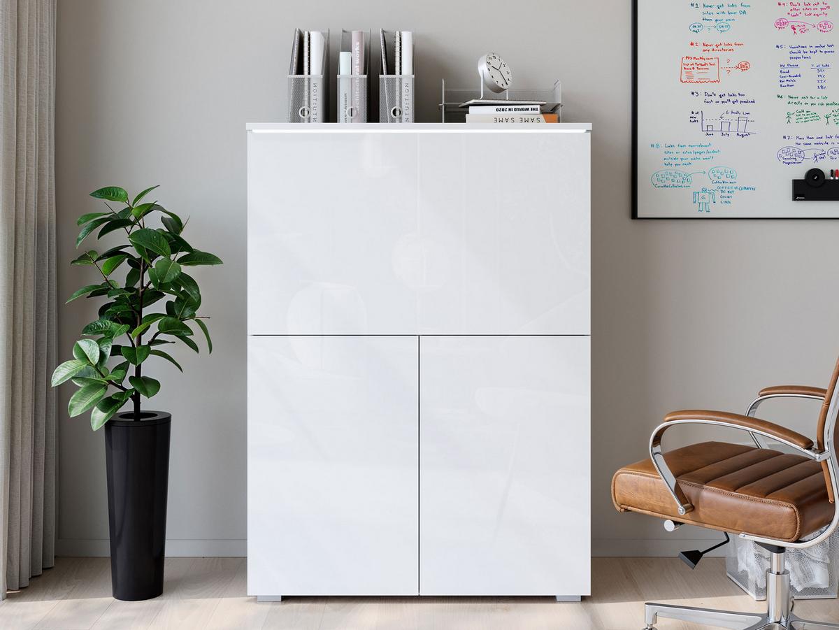 KOMMODE / SCHREIBTISCH Vera 90 mit LED Beleuchtung - Weiß Hochglanz/Alufarben, Holzwerkstoff/Kunststoff (90/126/42cm) - MIRJAN24