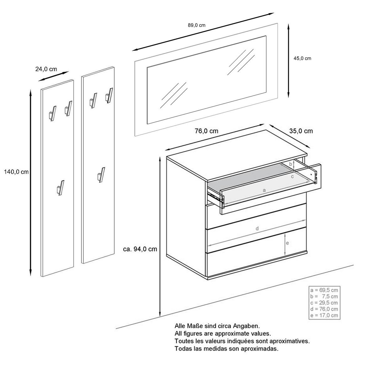 GARDEROBE Horizon Weiß matt - Weiß, Holzwerkstoff (142/146/35cm) - Vladon