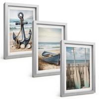 BILDER SET 3er Set - 20x30 cm Silberner Rahmen - Anker, Boot, Ruder, Strand - Silberfarben, Kunststoff (20/30cm) - TULUP
