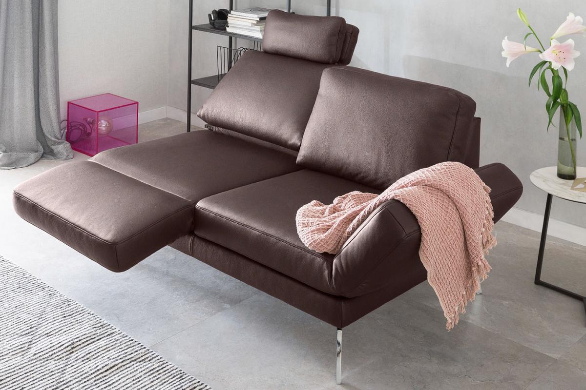 LEDERSOFA HURRICANE Braun Leder - Silberfarben/Braun, Leder (170/87/141cm) - KAWOLA