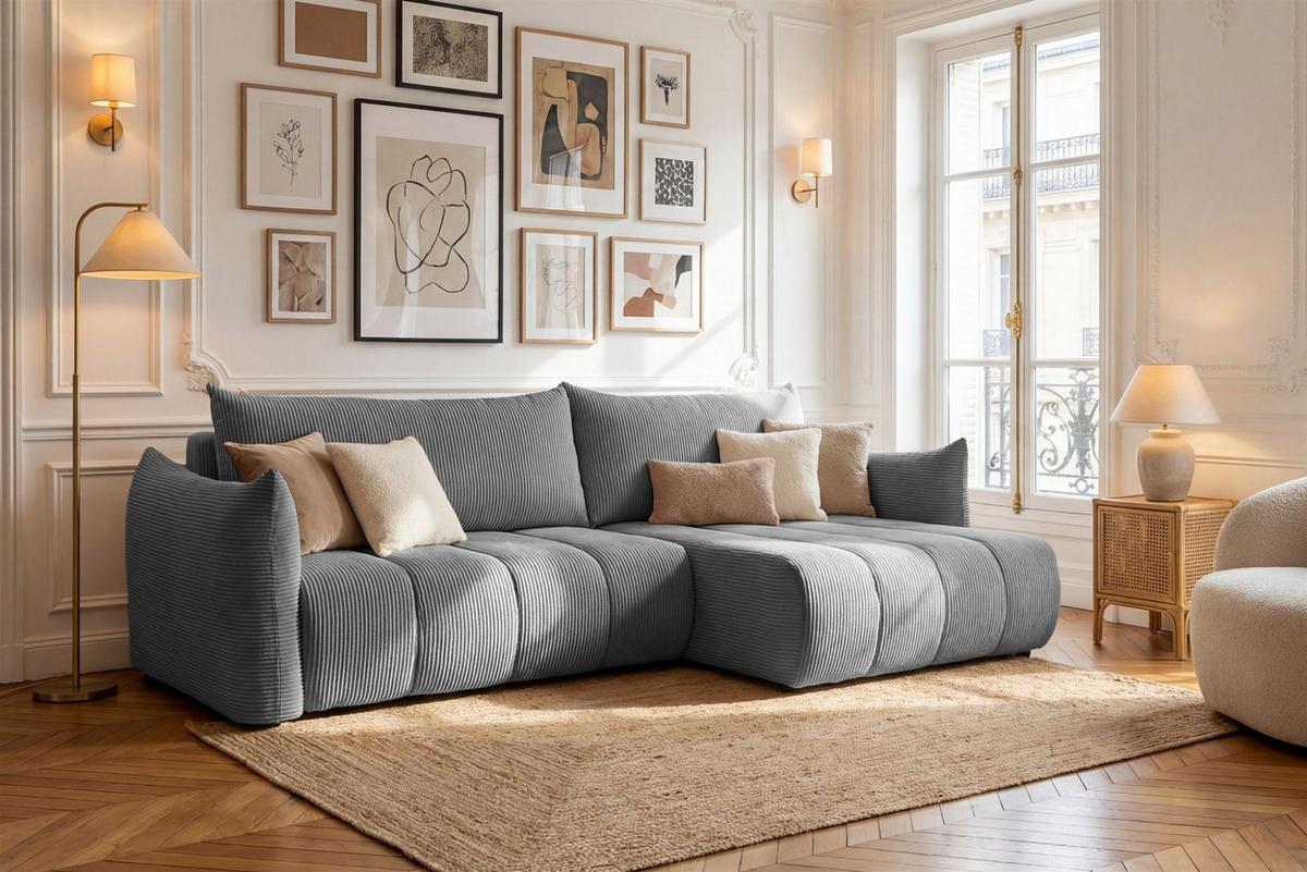 ECKSOFA Ontario Mit Schlaffunktion - Grau, Holzwerkstoff/Textil (260/154cm) - Fun Möbel