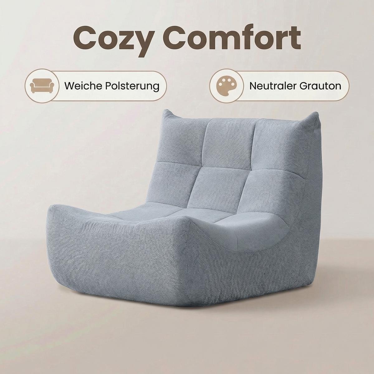 SITZSACK chenille grau togo stil & memory foam - Grau, Textil (76/67/98cm) - Urban Meuble