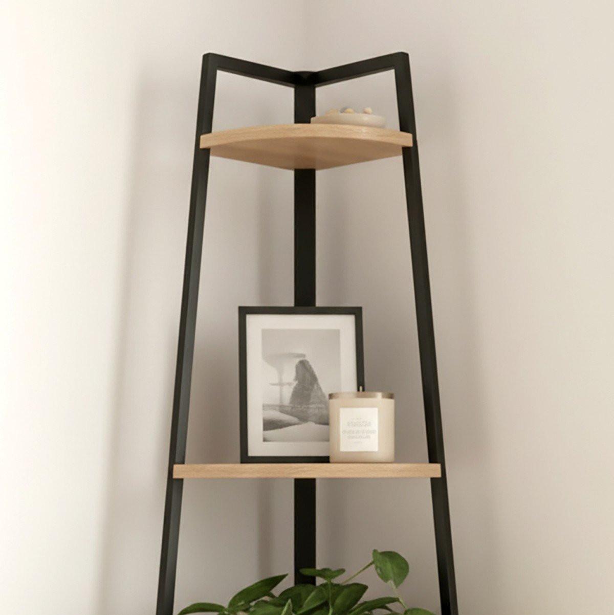 ECKREGAL mit 5 Etagen im Holzdekor H180 cm - LEXIE - Schwarz, Holzwerkstoff (36/180/36cm) - Calicosy