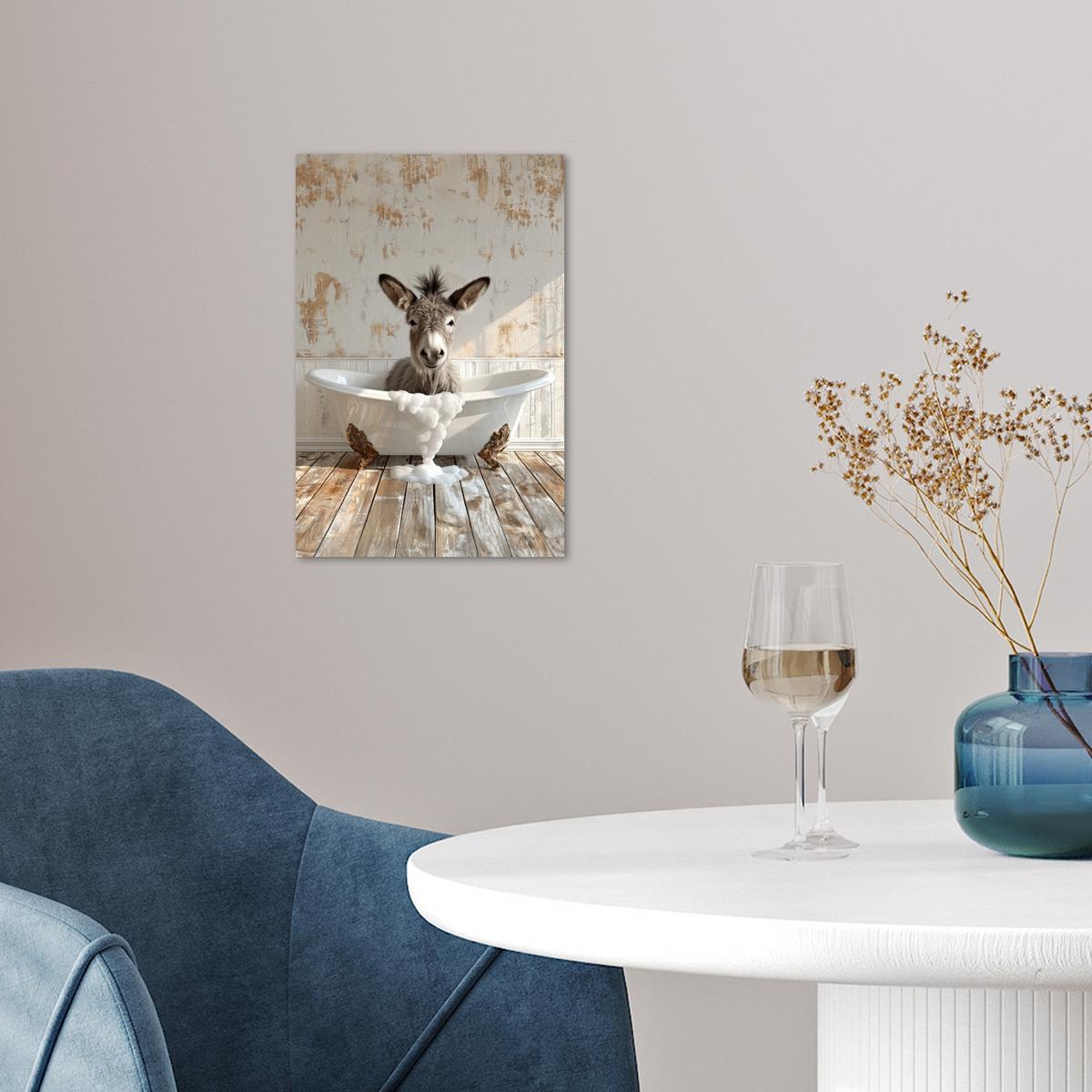POSTER Esel - Tiere - Badewanne - Schaumstoff Room Decor 20x30 cm - Weiß, Papier (20/30/0.1cm) - MuchoWow