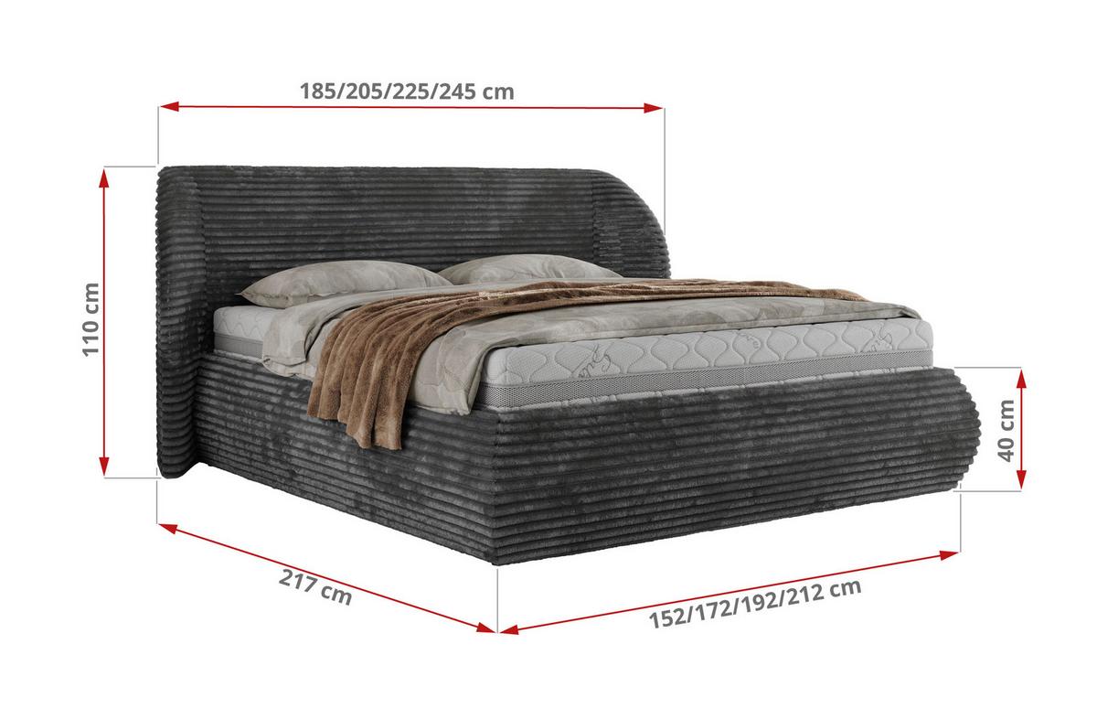 POLSTERBETT CAELA CLASSIC 140/200 - Grau Cord - Multipocket-Matratze - Grau, Textil (140/200cm) - MKS