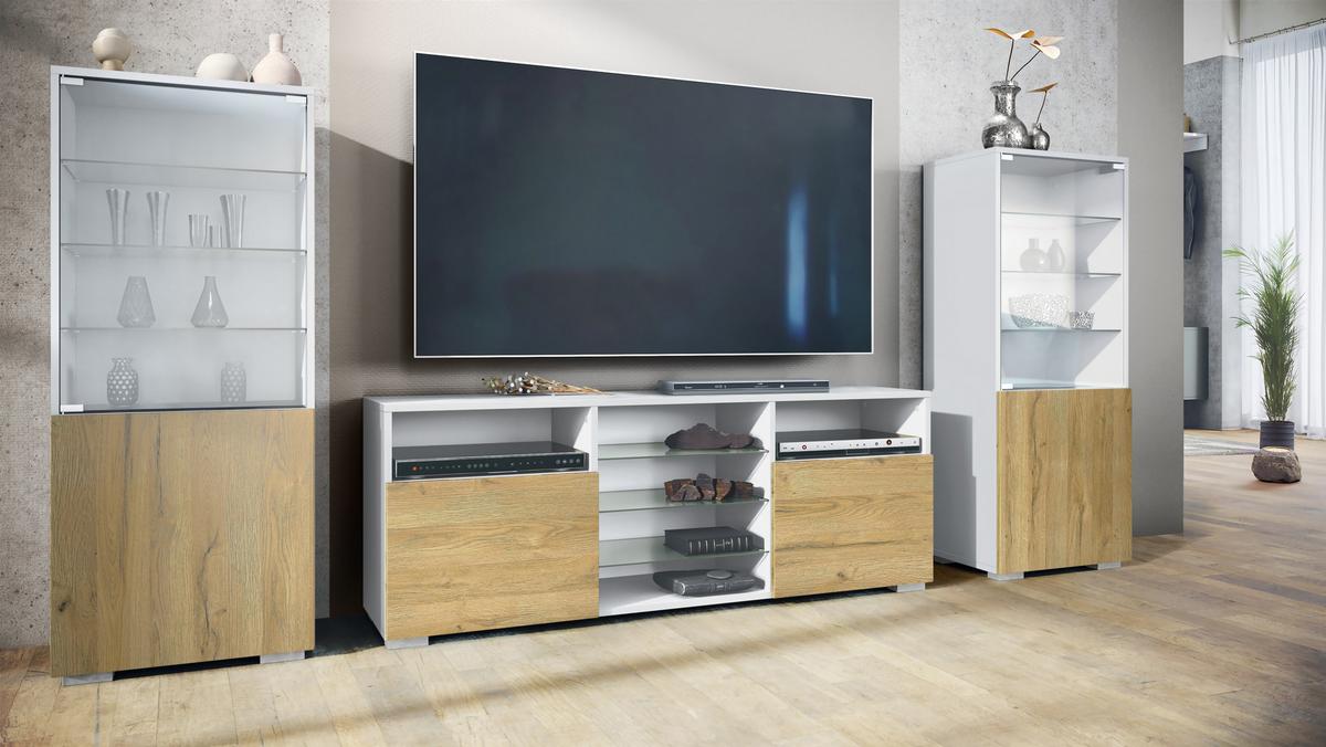 WOHNWAND Granada Eiche Natur - Eichefarben, Holzwerkstoff (286/122.5/35cm) - Vladon