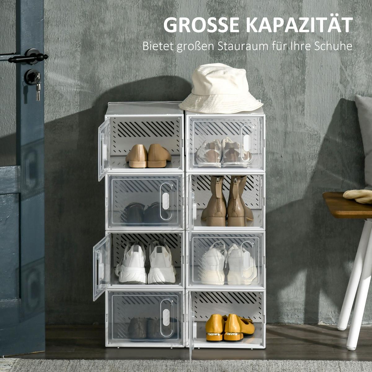 DIY Schuhbox Aufbewahrungsbox mit 8 Fächern 8er Pack Schuhkartons Transparent - Transparent, Kunststoff (25/19/35cm) - HOMCOM