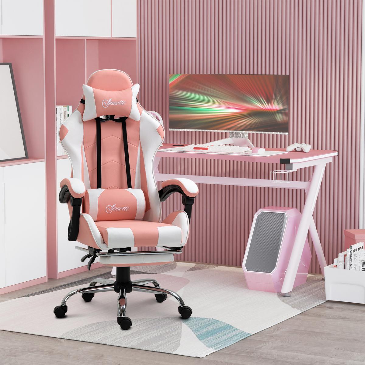 GAMINGSTUHL, Kunstleder, PVC, Rosa+Weiß - Multicolor, Kunststoff (67/127/64cm) - Vinsetto