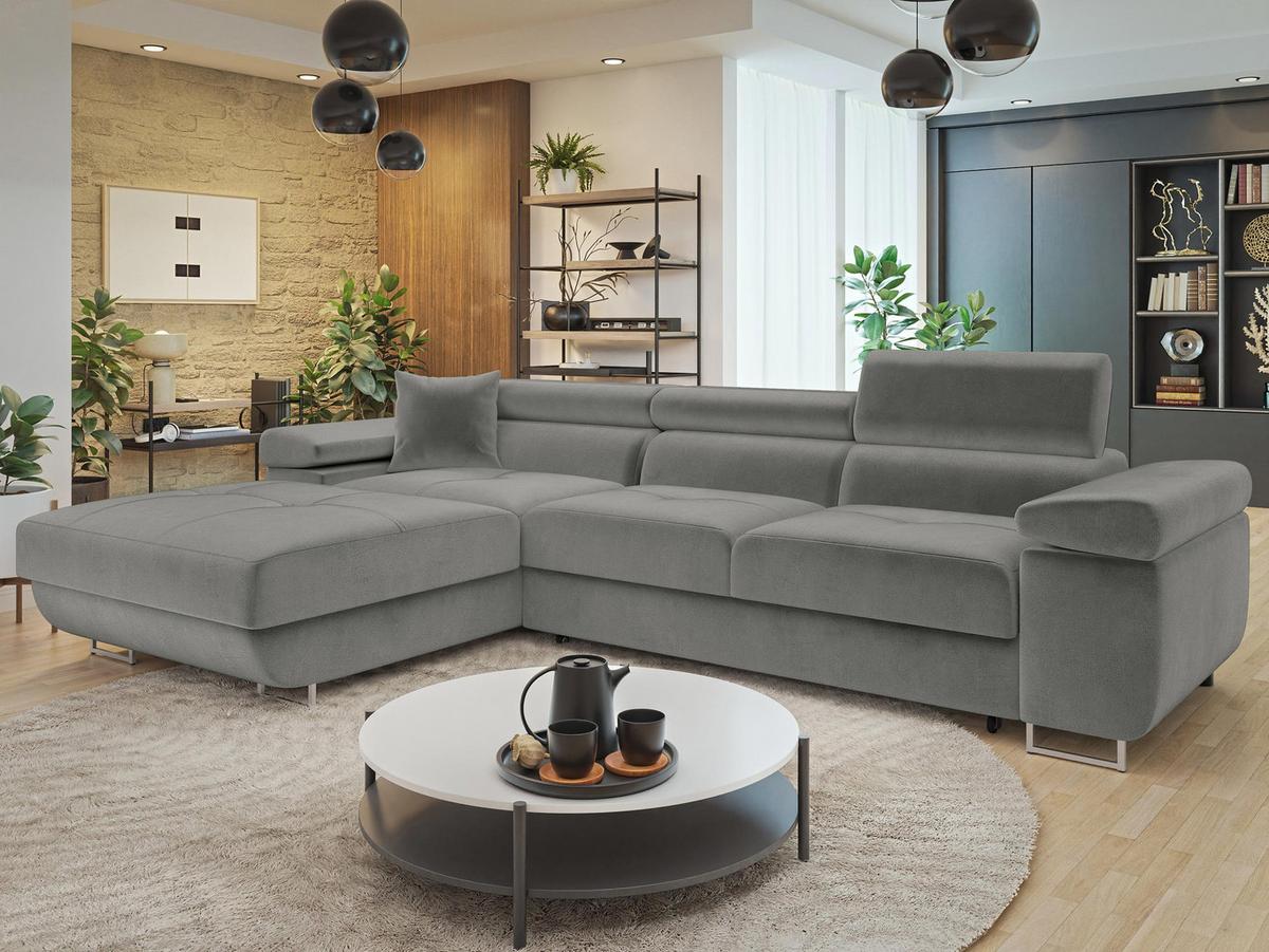 ECKSOFA Torezio Mini, Seite: Links - Silberfarben, Holz/Textil (280/170cm) - MIRJAN24