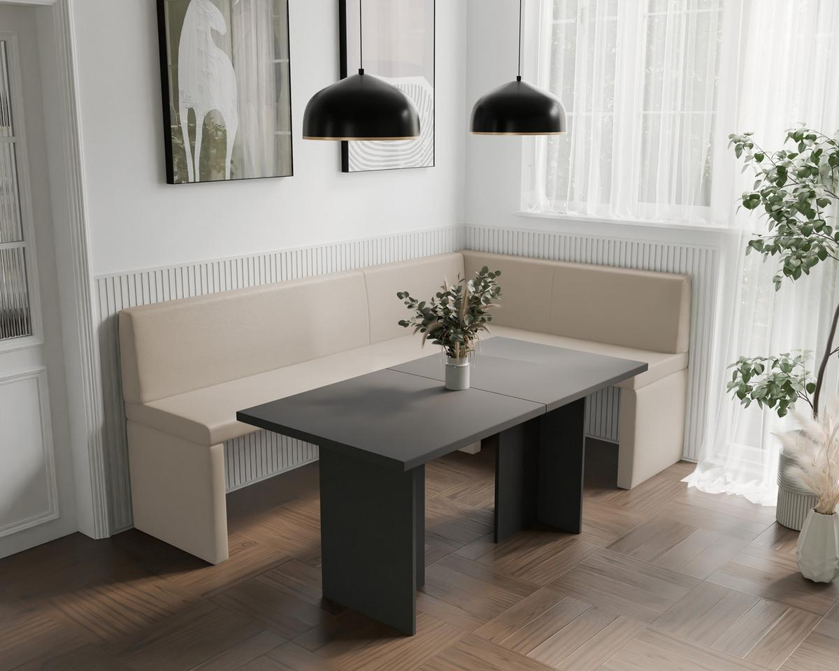 ECKBANK rechts OWEN Kunstleder, 142/196 cm Beige - Beige, Holz/Kunststoff (142/196cm) - Idohome