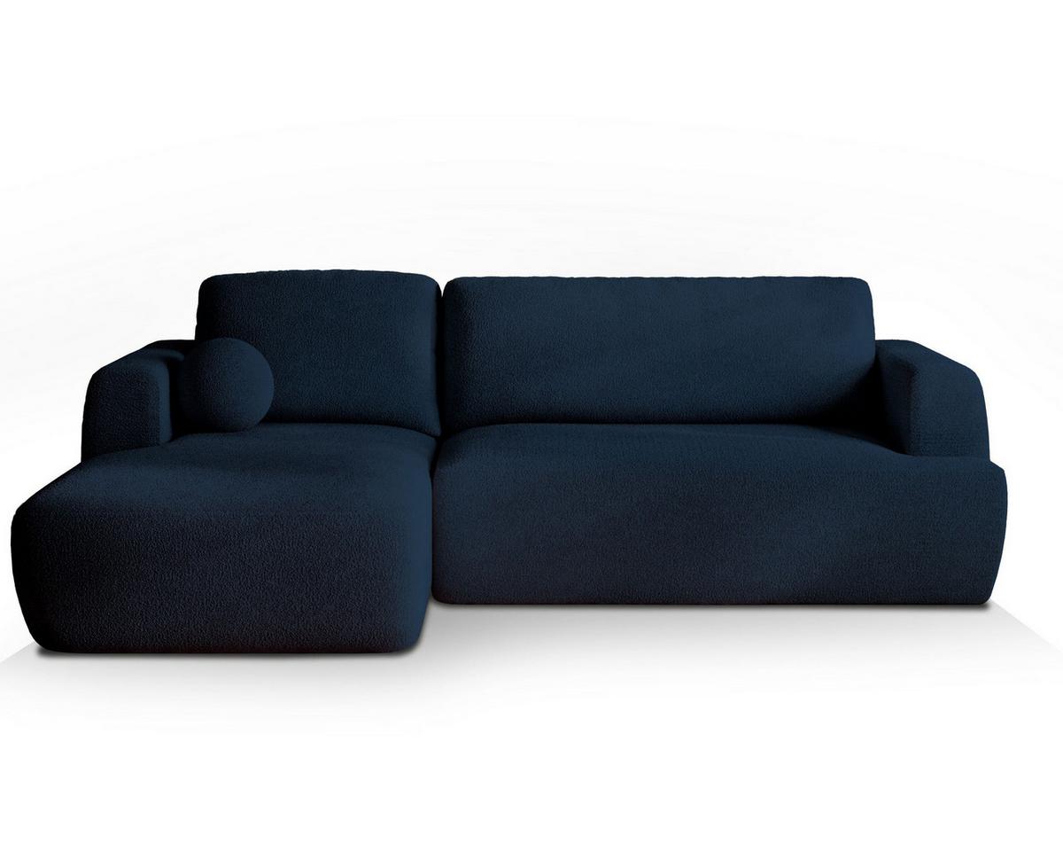 ECKSOFA SENTI N L-S Blau Boucle-Stoff mit Schlaffunktion - Blau/Schwarz, Holz/Kunststoff (246/148cm) - MASSENO