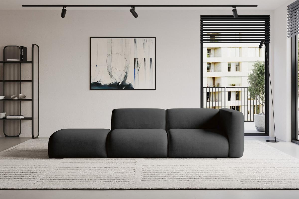 SOFA Ottomane Rechts MIRA-S3 296x89x70 Schwarz Velours - Anthrazit/Schwarz, Holzwerkstoff/Kunststoff (296/70/89cm) - ALTDECOR