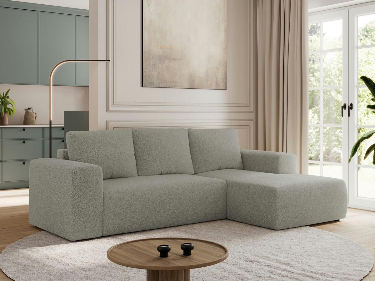 ECKSOFA TRENTINO L Hellgrau Boucle - Rechts - Hellgrau/Schwarz, Kunststoff/Textil (164/266cm) - MKS
