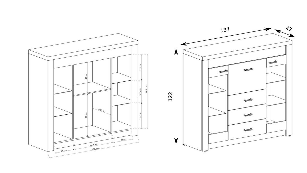 VITRINE ZERI 122 / 137 cm in Braun - Braun, Holzwerkstoff (137/122/42cm) - MASSENO