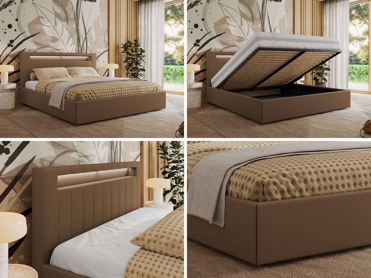 POLSTERBETT GOLD 5 CLASSIC 160/200 - Braun Kunstleder - Multipocket-Matratze - Braun, Textil (160/200cm) - MKS