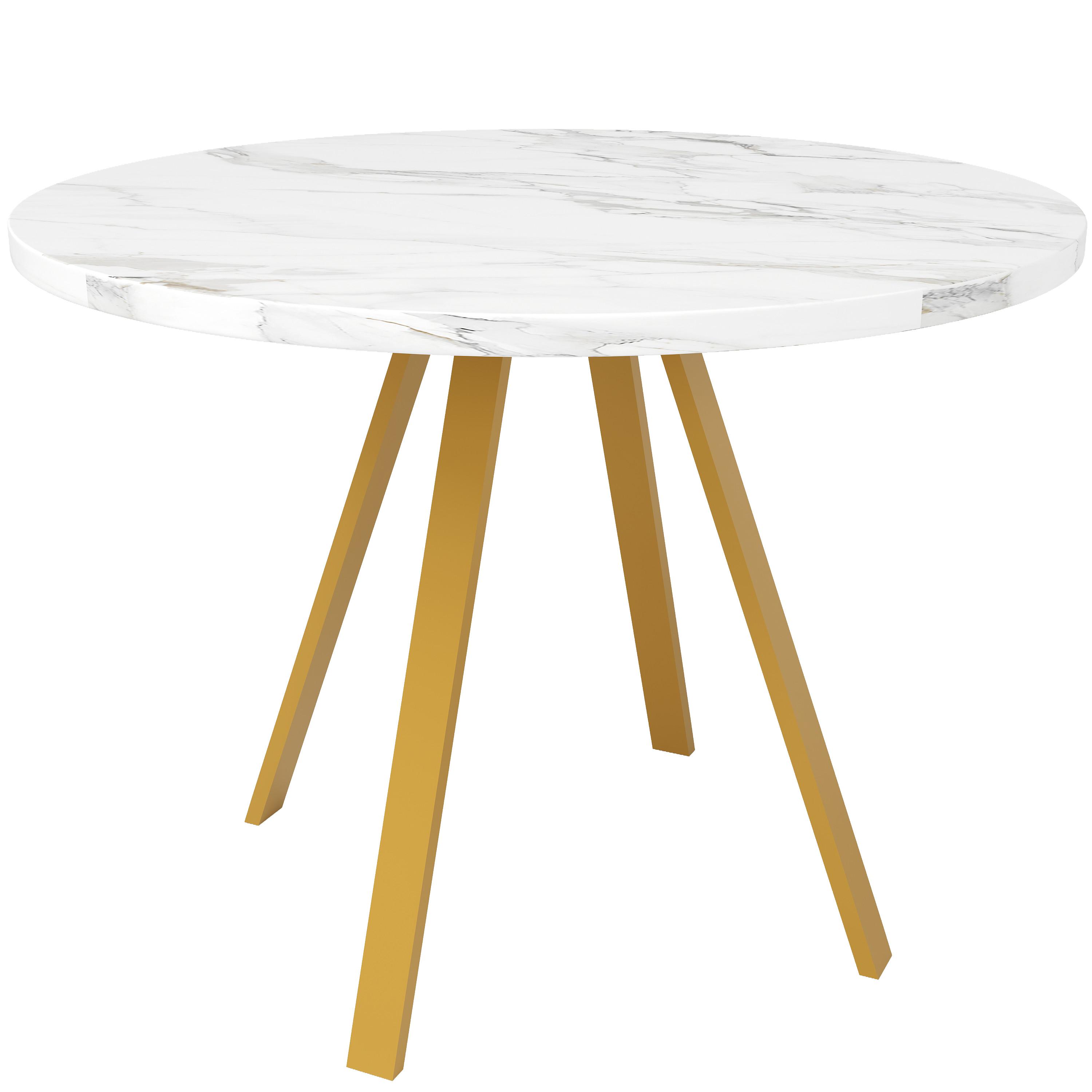 ESSTISCH runder marmor-optik & gold Ø 80 cm für 4 personen - Weiß, Holzwerkstoff (80/80/75cm) - Urban Meuble