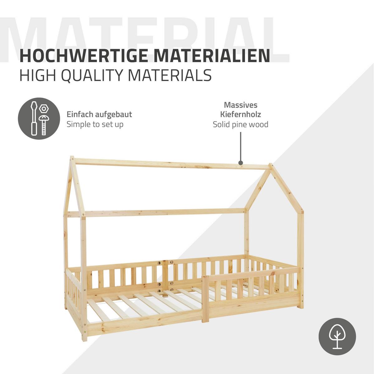 KINDERBETT mit Dach 90x200 cm Natur - Naturfarben, Holz (90/200cm) - ML-DESIGN