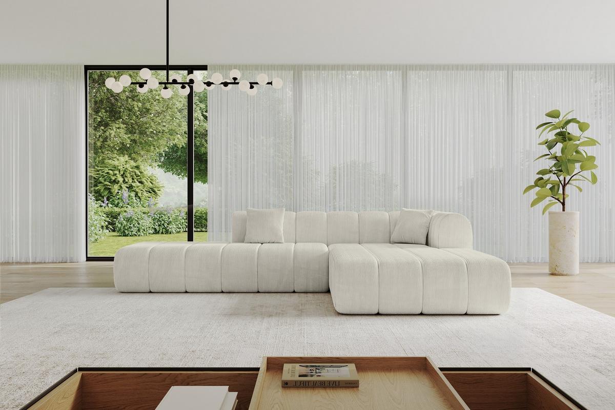 ECKSOFA Ottomane Rechts BILA-L 289x176x71 Creme Cord - Creme/Schwarz, Holzwerkstoff/Kunststoff (289/176cm) - ALTDECOR