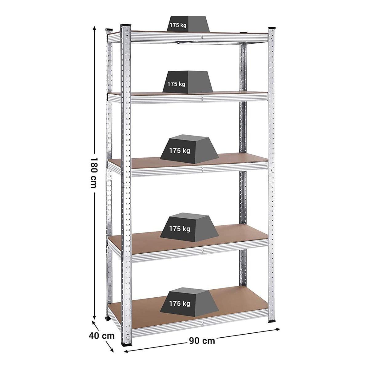 REGALE mit 5 Regalebenen und verstellbaren Brettern - H180 cm - Set aus 2 - Grau, Holzwerkstoff (40/180/9.3cm) - Calicosy