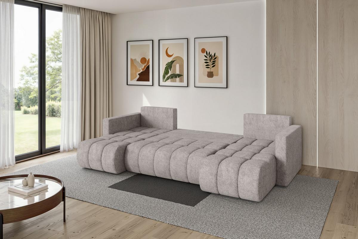 WOHNLANDSCHAFT mit Schlaffunktion und Bettkasten GARD-U 300x146x85 Hellgrau Velours - Hellgrau/Schwarz, Holzwerkstoff/Kunststoff (300/85/146cm) - ALTDECOR