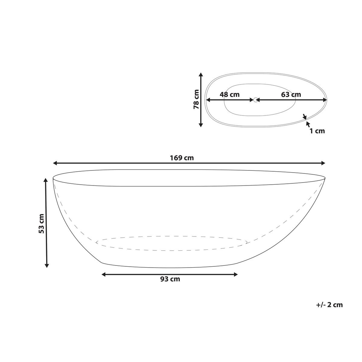 BADEWANNE 78x169x53 cm transparent Blancarena - Terracotta, Kunststoff (78/53/169cm) - Beliani