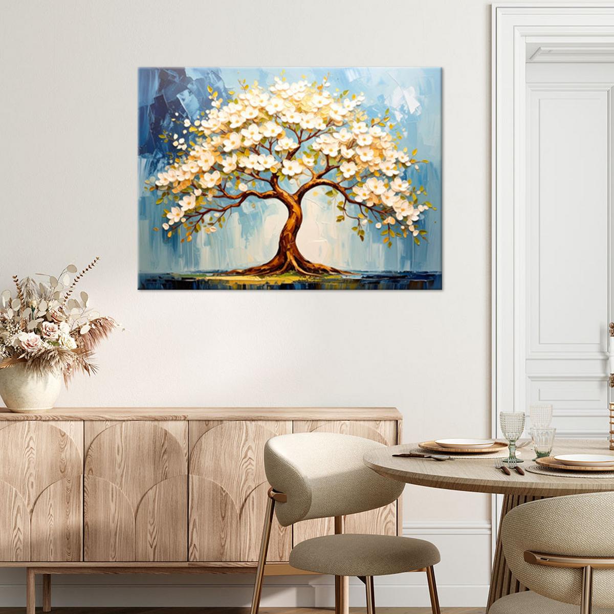 LEINWANDBILD Baum des Lebens Blühende Zweige 100x70cm - Blau, Textil (100/70cm) - Feeby