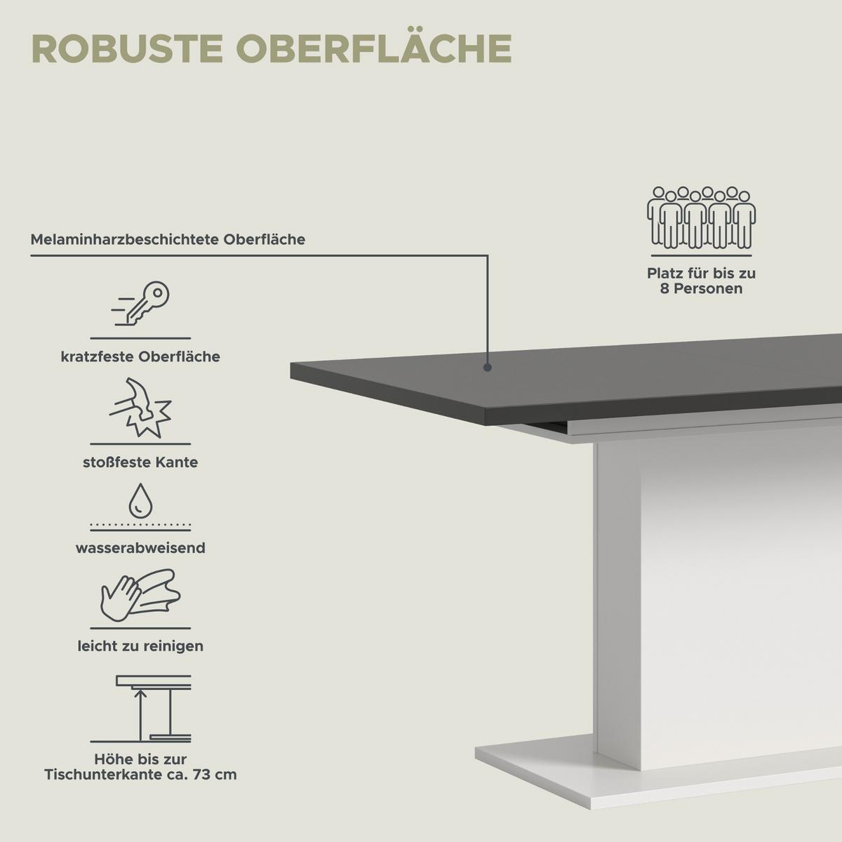 ESSTISCH weiß, grau, Küchentisch ausziehbar 150 - 190 cm - Weiß/Grau, Holzwerkstoff/Metall (150/90/76cm) - Inn.Furn