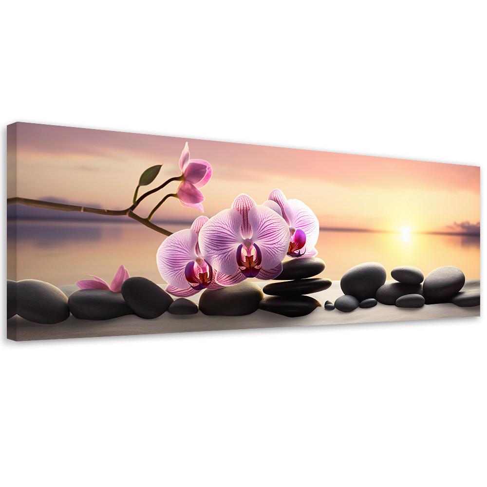 WANDBILD rosa orchidee und zen steine - Pink, Textil (90/30cm) - Feeby