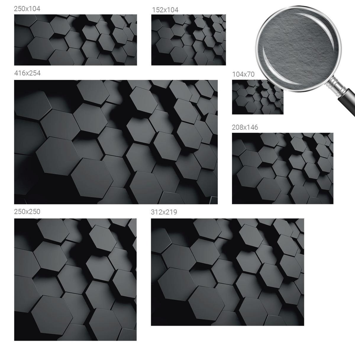 FOTOTAPETE 208x146 cm - 3D-Sechsecke - Schwarz, Textil (208/146cm) - Wallfluent