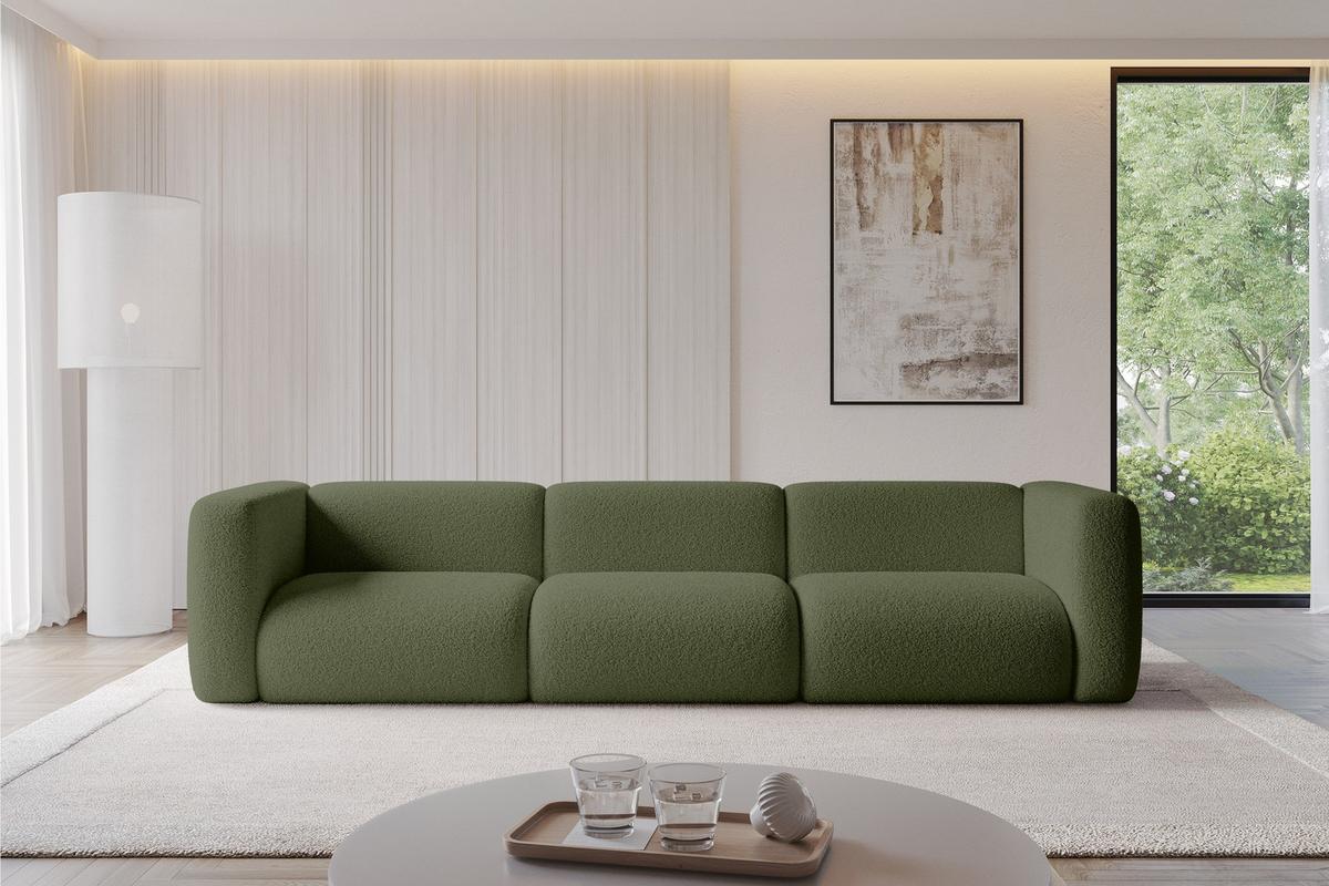 MODULARES Sofa 3-SITZER MIRA-S2 319x89x70 Grün cm Bouclé - Schwarz/Olivgrün, Holzwerkstoff/Kunststoff (319/70/89cm) - ALTDECOR
