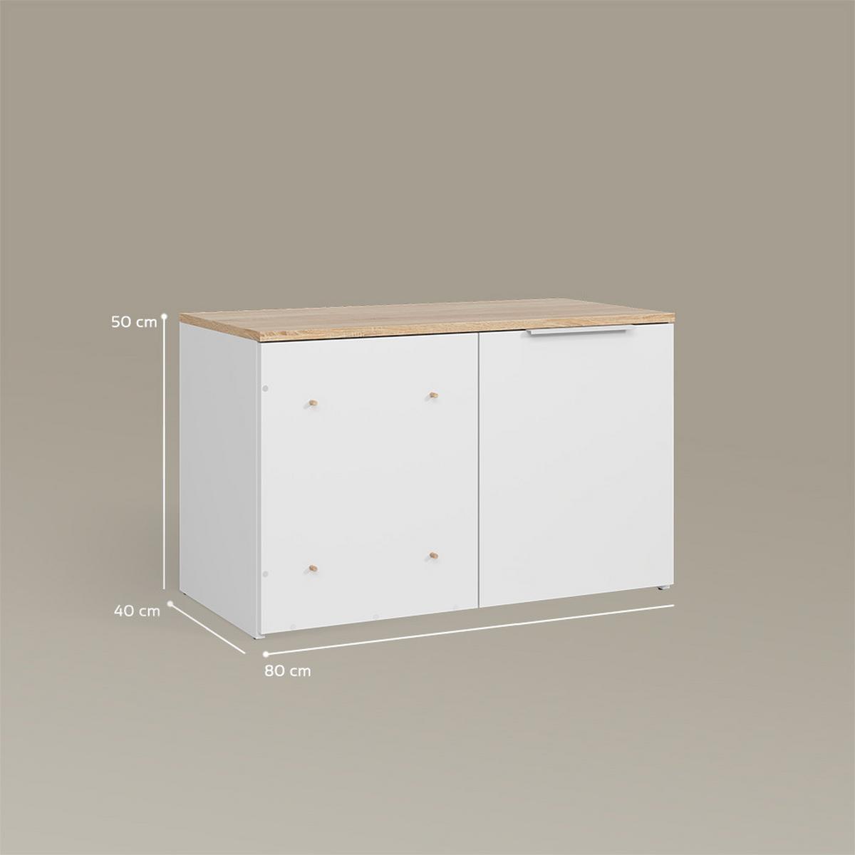 ECKKOMMODE Piave Weiß/Sonoma mit Tür - Weiß/Sonoma Eiche, Holzwerkstoff (80/50/40cm) - Livinity®