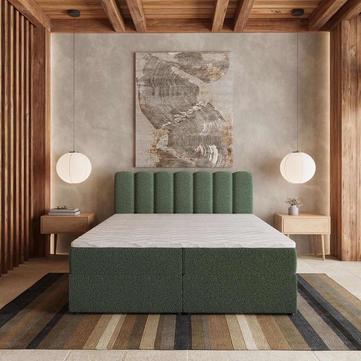 BOXBETT SOLIA 160x200 cm mit Matratze und Topper, H2+H3 - Grün - Grün, Holz (160/200cm) - MASSENO