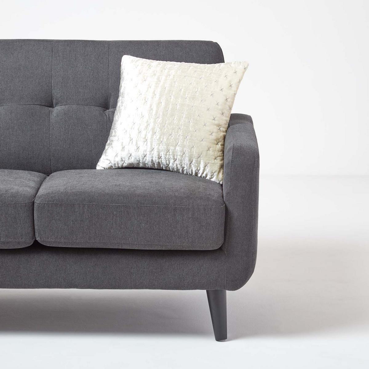KISSENHÜLLE Pannesamt bestickt 40/40 cm - Creme, Textil (40/40cm) - Homescapes