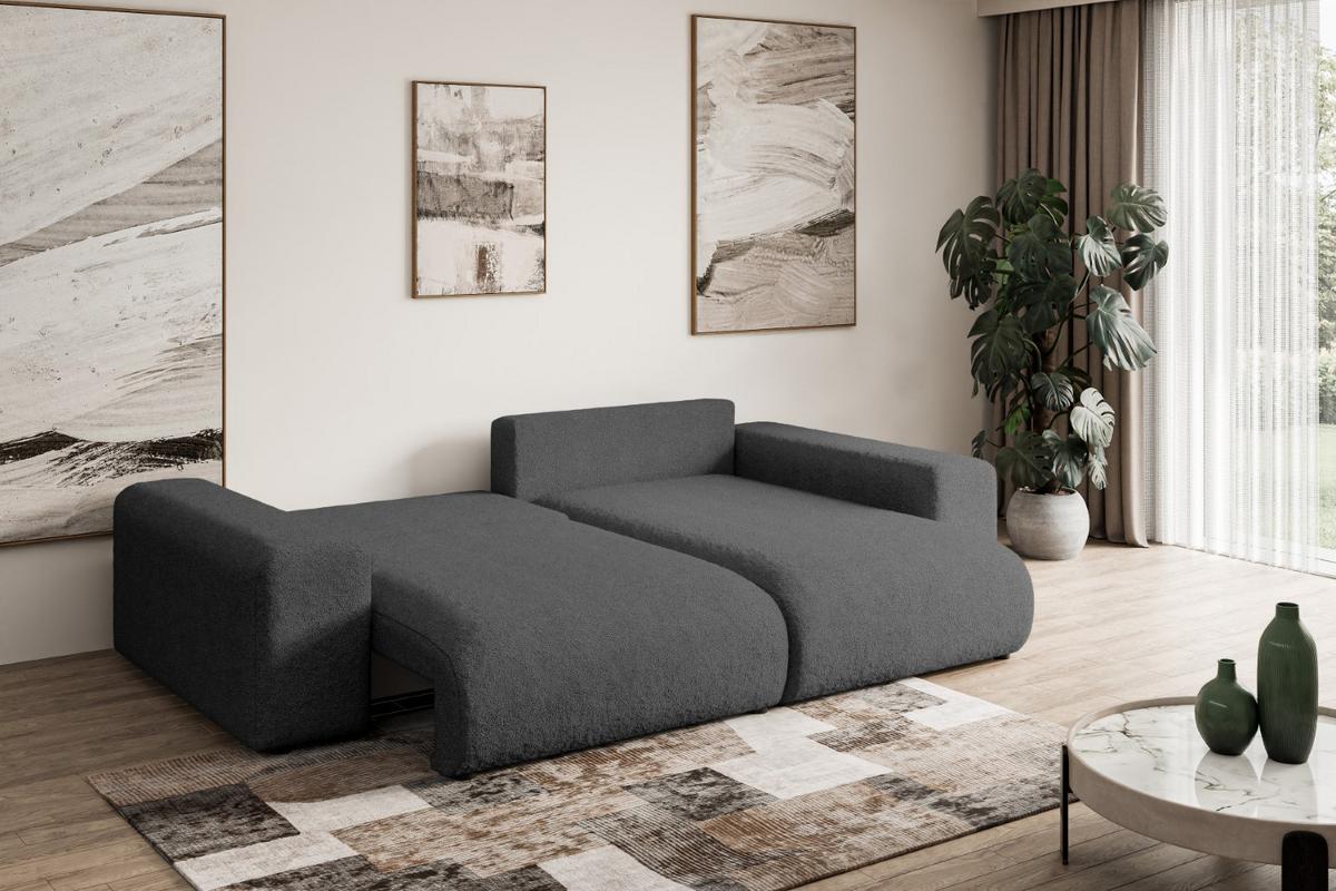 ECKSOFA Ottomane rechts ESKAR-L 266x176x72 Platinfarben Bouclé - Platinfarben/Schwarz, Holzwerkstoff/Kunststoff (176/266cm) - ALTDECOR